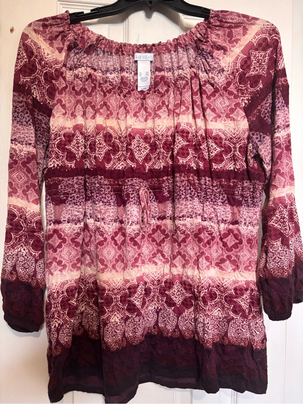 Kim Rogers Pink and Burgundy Patterned Peasant Tunic